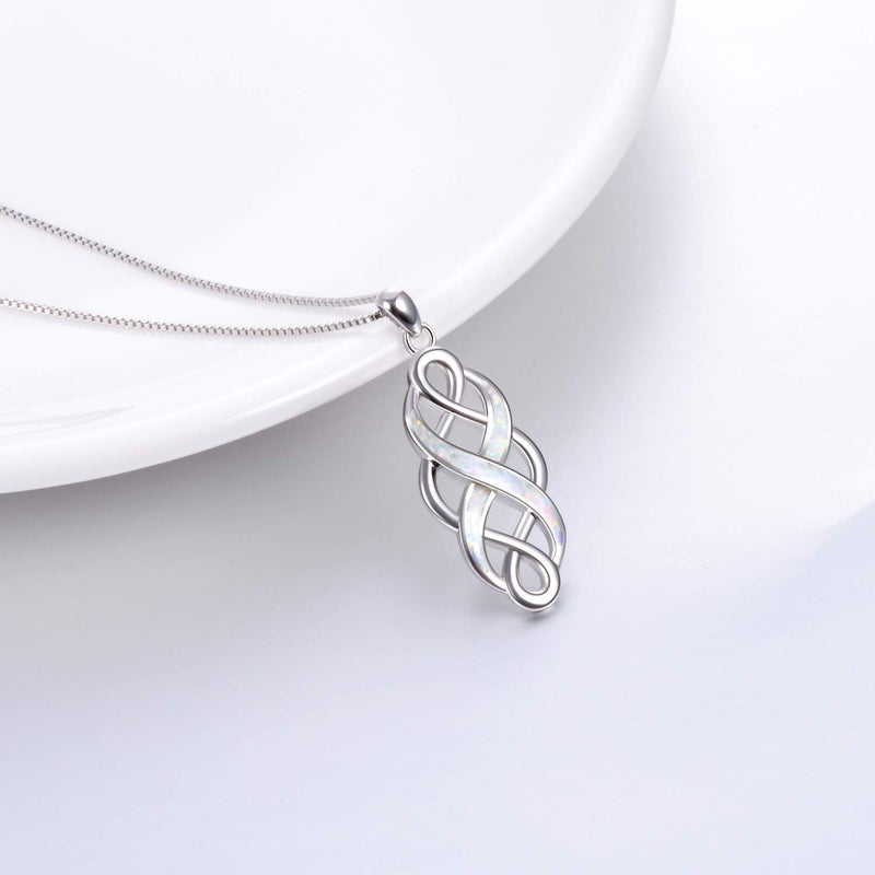 YFN Irish Celtic Knot Created Opal Pendant Necklace Infinity Love Sterling Silver CZ Jewelry 18" (White Opal Celtic Knot Necklace) - Image 4